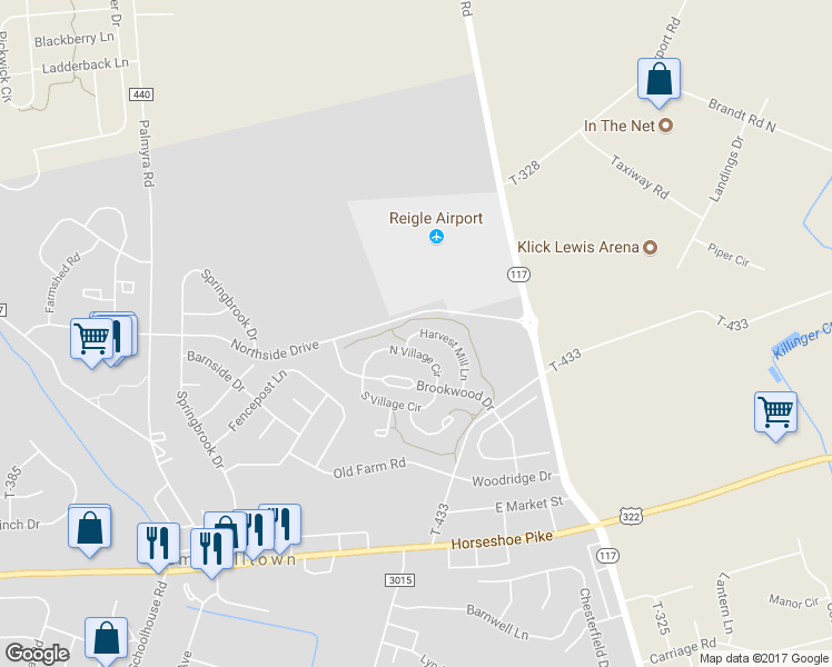 map of restaurants, bars, coffee shops, grocery stores, and more near 154 Harvest Mill Lane in Palmyra