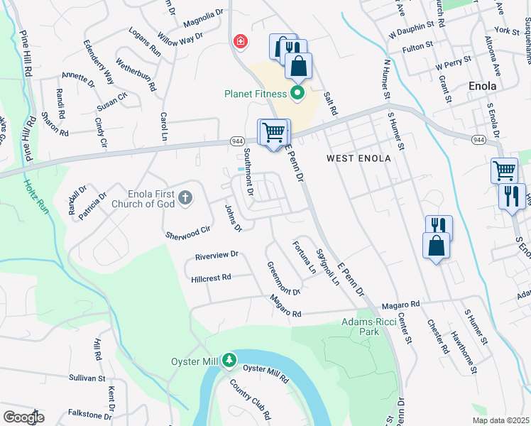 map of restaurants, bars, coffee shops, grocery stores, and more near 76 Tory Circle in Enola