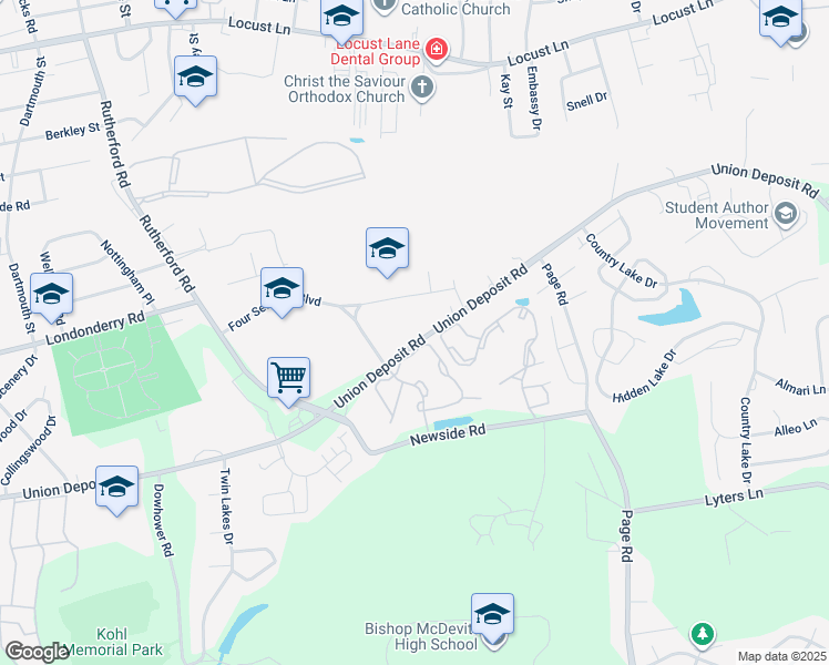 map of restaurants, bars, coffee shops, grocery stores, and more near 1163 Pond Road in Harrisburg