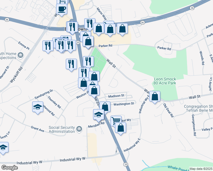 map of restaurants, bars, coffee shops, grocery stores, and more near 16 Judy Road in Eatontown