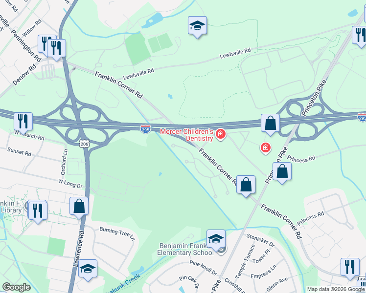 map of restaurants, bars, coffee shops, grocery stores, and more near 64 Woodmont Drive in Trenton
