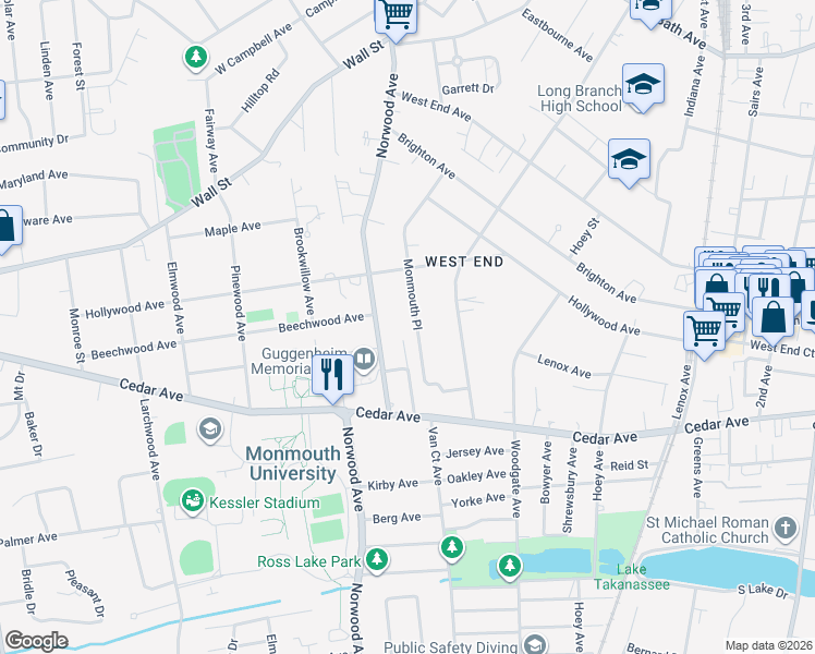 map of restaurants, bars, coffee shops, grocery stores, and more near 472 Monmouth Place in Long Branch