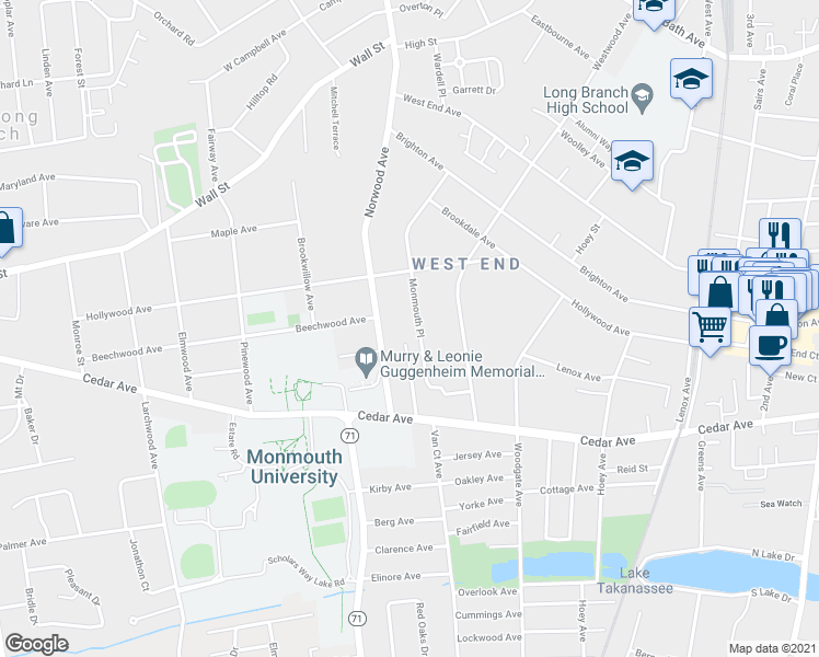 map of restaurants, bars, coffee shops, grocery stores, and more near 472 Monmouth Place in Long Branch