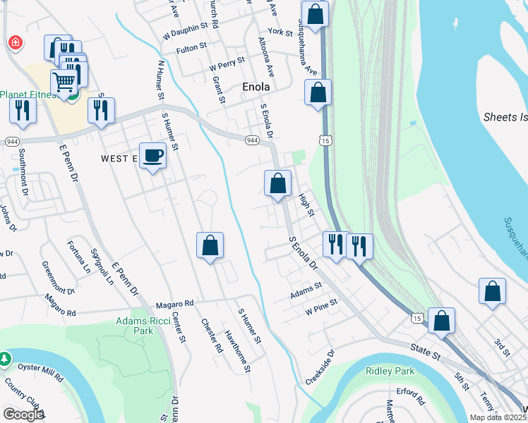 map of restaurants, bars, coffee shops, grocery stores, and more near 4 West North Avenue in Enola