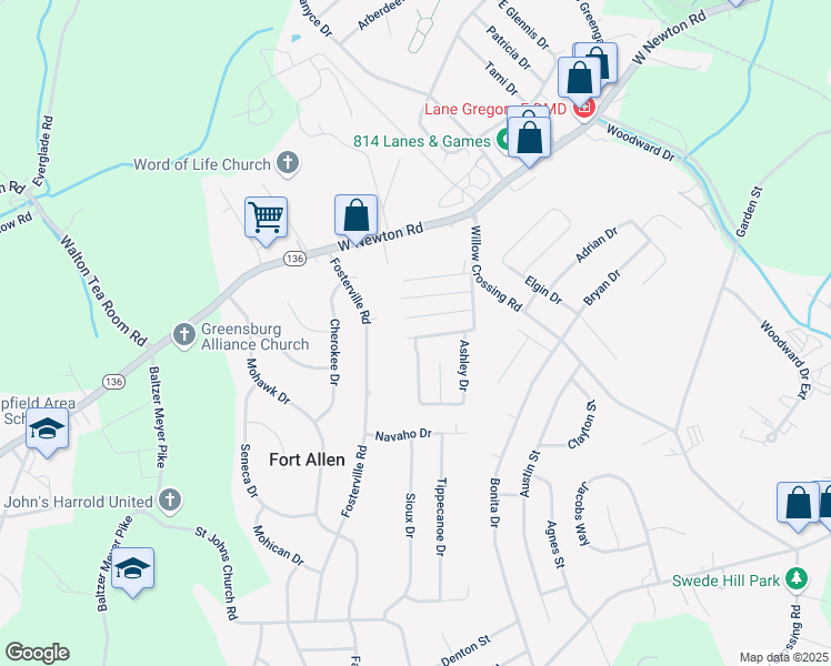 map of restaurants, bars, coffee shops, grocery stores, and more near 24 Maruca Drive in Greensburg