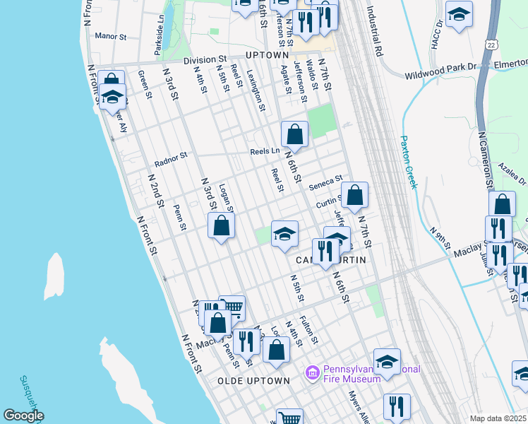 map of restaurants, bars, coffee shops, grocery stores, and more near 2334 North 5th Street in Harrisburg