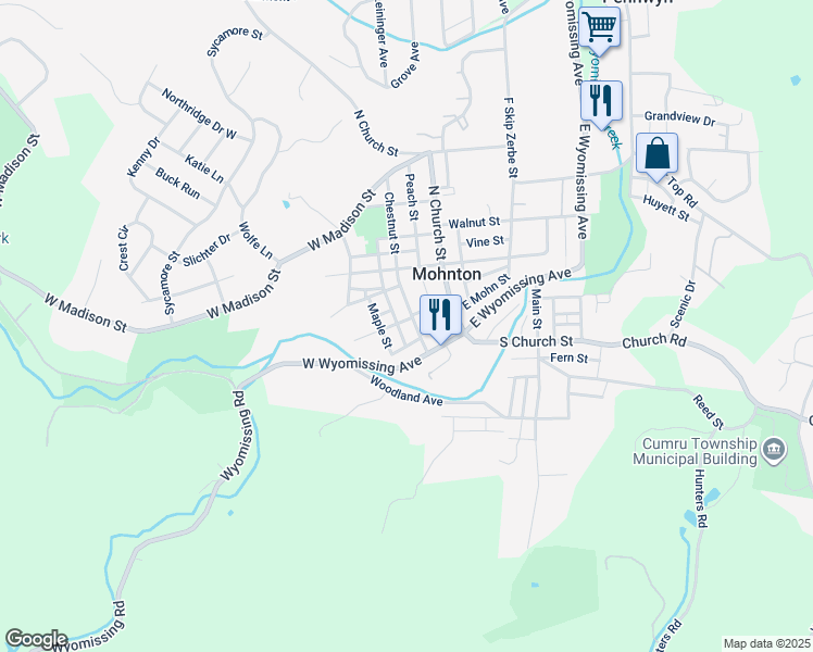 map of restaurants, bars, coffee shops, grocery stores, and more near 34 Chestnut Street in Mohnton