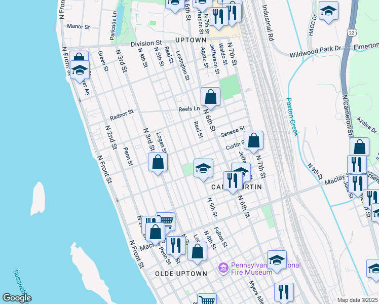 map of restaurants, bars, coffee shops, grocery stores, and more near 2334 North 5th Street in Harrisburg