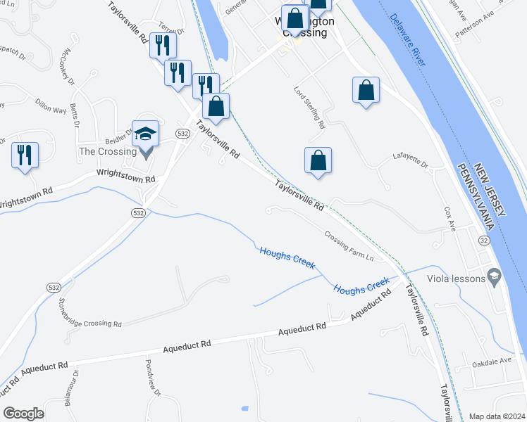map of restaurants, bars, coffee shops, grocery stores, and more near 1067 Crossing Farm Lane in Washington Crossing