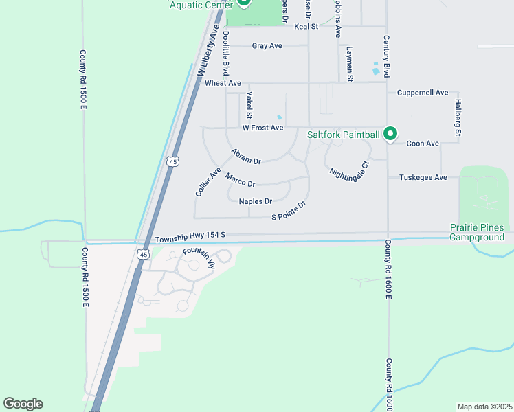 map of restaurants, bars, coffee shops, grocery stores, and more near 1538 South Pointe Drive in Rantoul