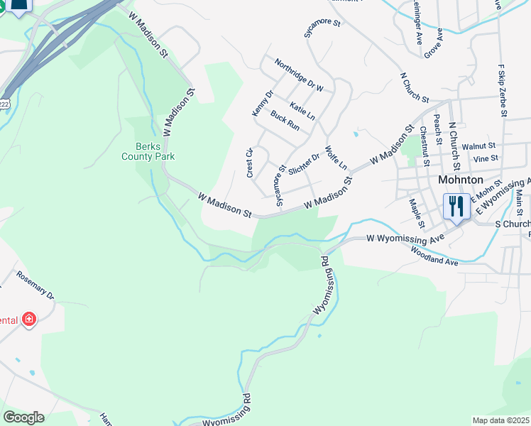 map of restaurants, bars, coffee shops, grocery stores, and more near 405 West Madison Street in Mohnton