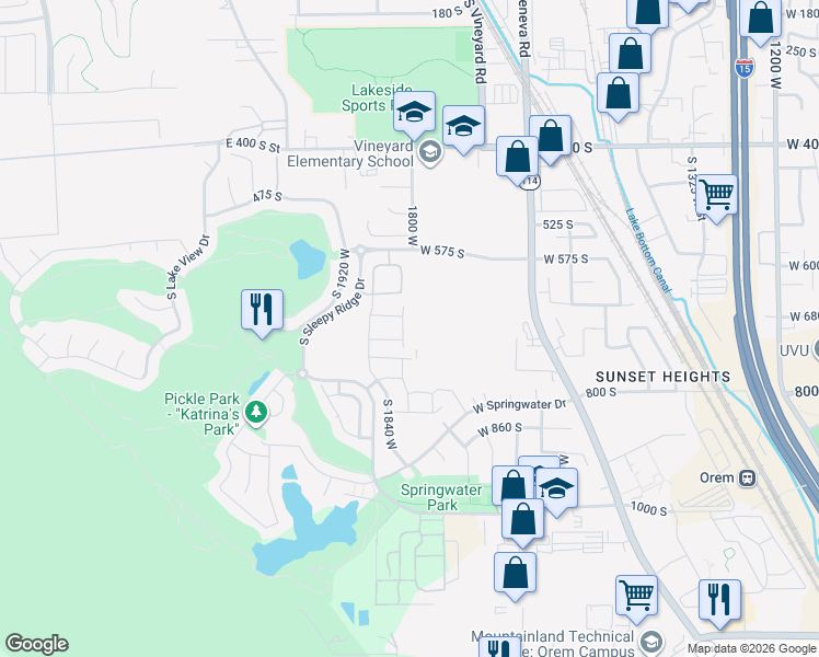 map of restaurants, bars, coffee shops, grocery stores, and more near 723 South 1803 West in Orem