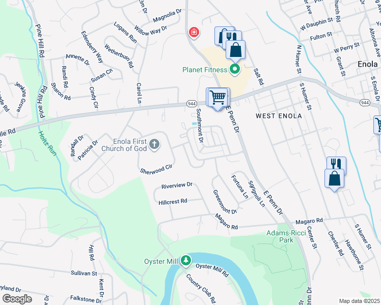 map of restaurants, bars, coffee shops, grocery stores, and more near 26 Johns Drive in Enola