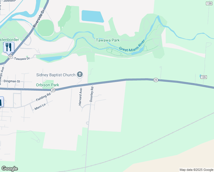 map of restaurants, bars, coffee shops, grocery stores, and more near 1401-1479 East Court Street in Sidney