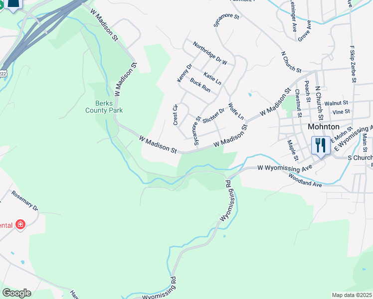 map of restaurants, bars, coffee shops, grocery stores, and more near 405 West Madison Street in Mohnton