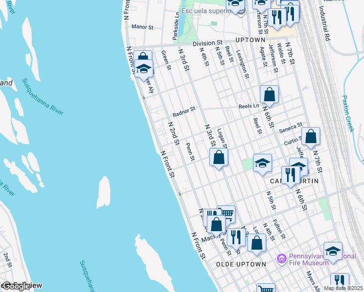 map of restaurants, bars, coffee shops, grocery stores, and more near 2439 North 2nd Street in Harrisburg