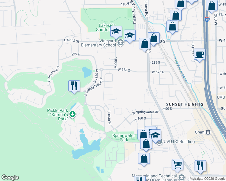 map of restaurants, bars, coffee shops, grocery stores, and more near South 1803 West in Orem