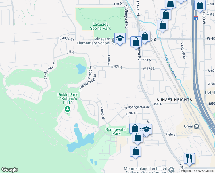 map of restaurants, bars, coffee shops, grocery stores, and more near 723 South 1803 West in Orem