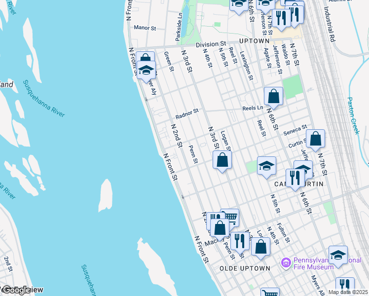 map of restaurants, bars, coffee shops, grocery stores, and more near 2441 North 2nd Street in Harrisburg