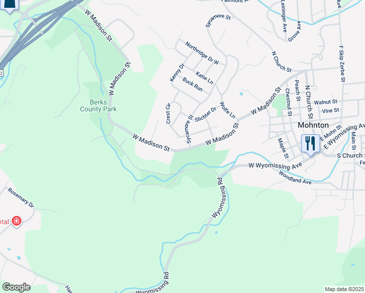 map of restaurants, bars, coffee shops, grocery stores, and more near 403 W Madison St in Mohnton