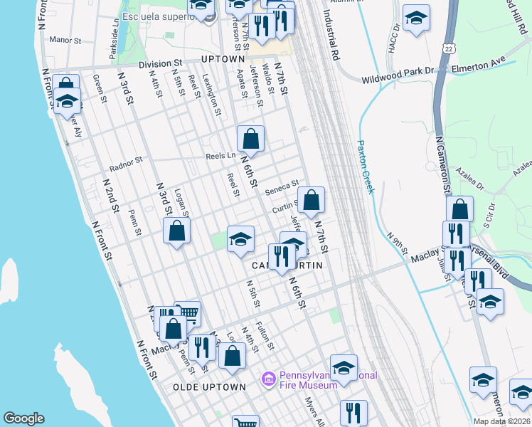 map of restaurants, bars, coffee shops, grocery stores, and more near 2328 North 6th Street in Harrisburg