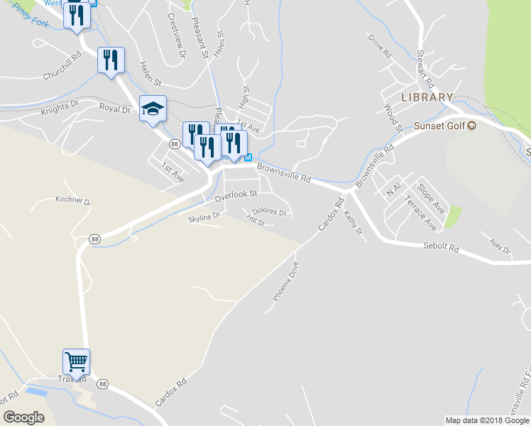 map of restaurants, bars, coffee shops, grocery stores, and more near 2843 Dolores Drive in South Park Township