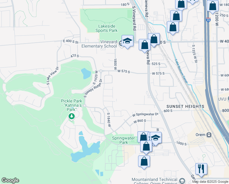 map of restaurants, bars, coffee shops, grocery stores, and more near 723 South 1803 West in Orem