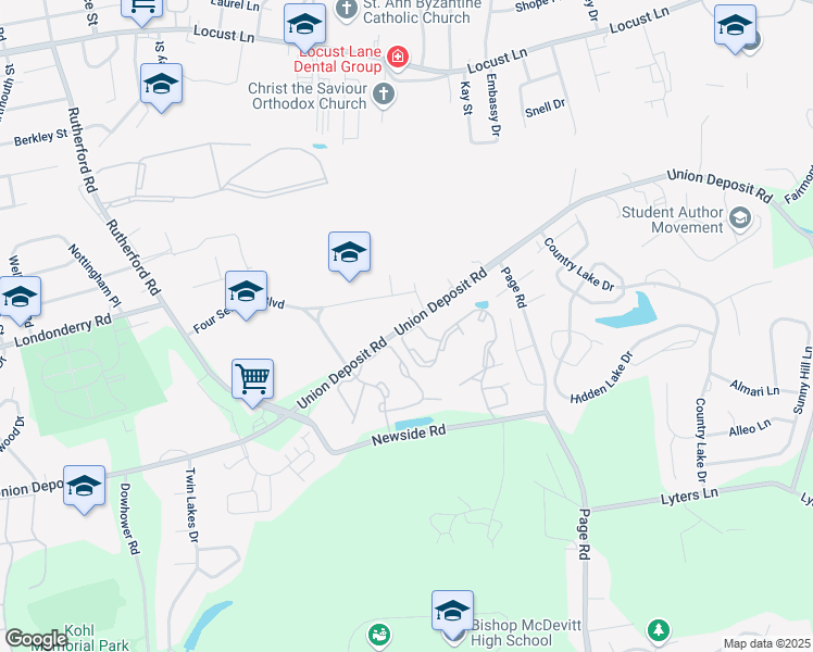 map of restaurants, bars, coffee shops, grocery stores, and more near 1163 Pond Road in Harrisburg