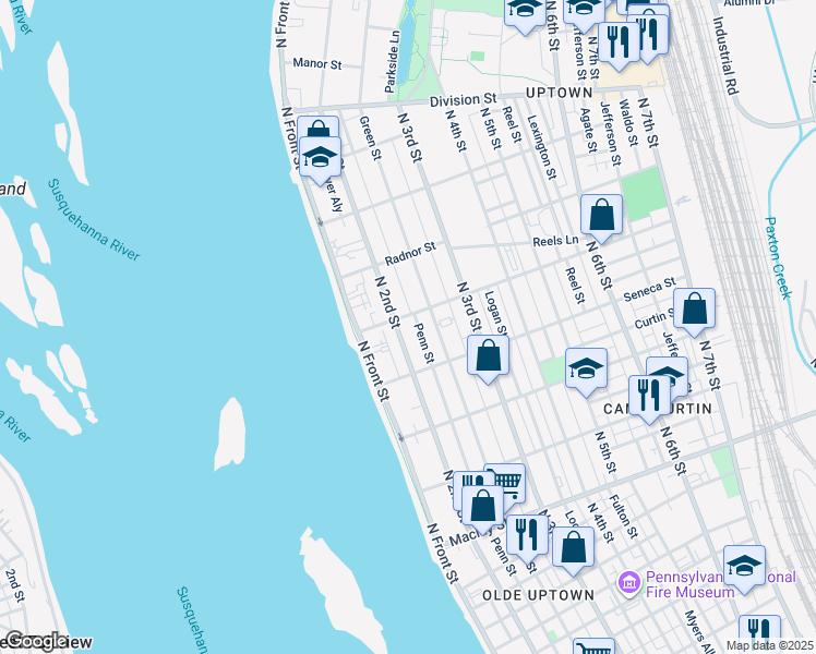 map of restaurants, bars, coffee shops, grocery stores, and more near 2441 North 2nd Street in Harrisburg
