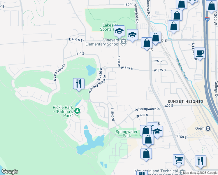 map of restaurants, bars, coffee shops, grocery stores, and more near 1815 West 720 South in Orem