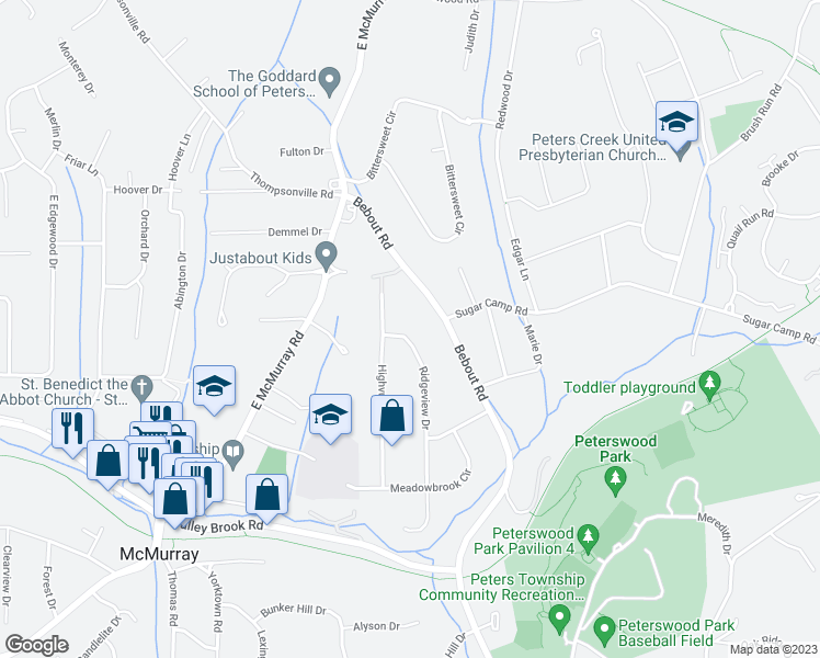 map of restaurants, bars, coffee shops, grocery stores, and more near 236 Ridgeview Drive in Venetia