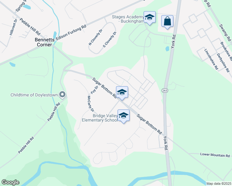 map of restaurants, bars, coffee shops, grocery stores, and more near 2347 Sugar Bottom Road in Furlong