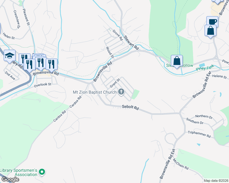 map of restaurants, bars, coffee shops, grocery stores, and more near 3820 Middle Alley in South Park Township
