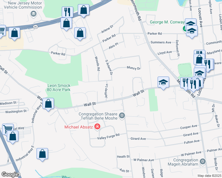 map of restaurants, bars, coffee shops, grocery stores, and more near 5 Decamp Court in West Long Branch