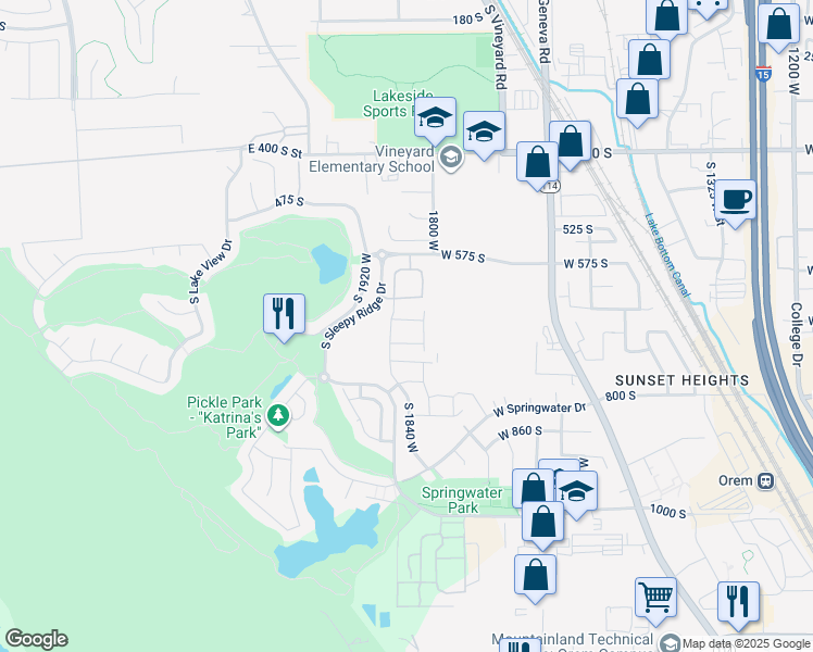 map of restaurants, bars, coffee shops, grocery stores, and more near 1815 West 720 South in Orem
