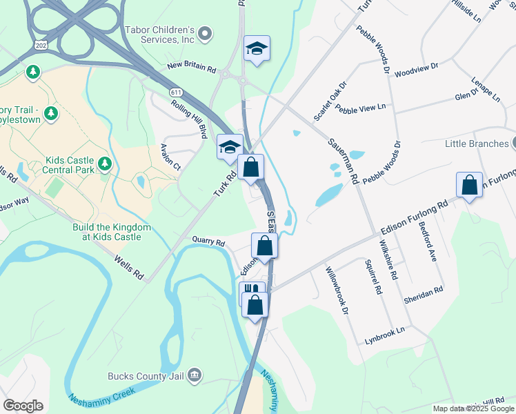 map of restaurants, bars, coffee shops, grocery stores, and more near 1858 South Easton Road in Doylestown