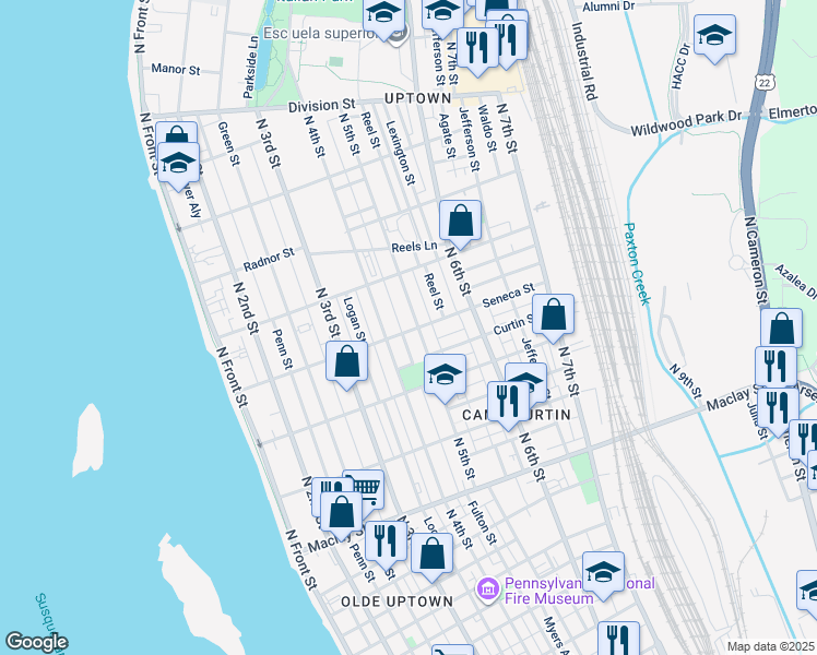 map of restaurants, bars, coffee shops, grocery stores, and more near 2335 North 4th Street in Harrisburg