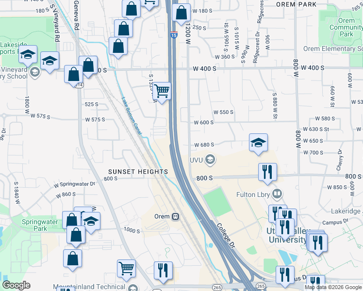 map of restaurants, bars, coffee shops, grocery stores, and more near in Orem