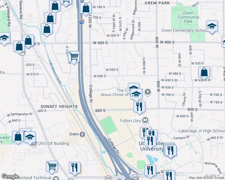 map of restaurants, bars, coffee shops, grocery stores, and more near 1069 West 680 South Street in Orem