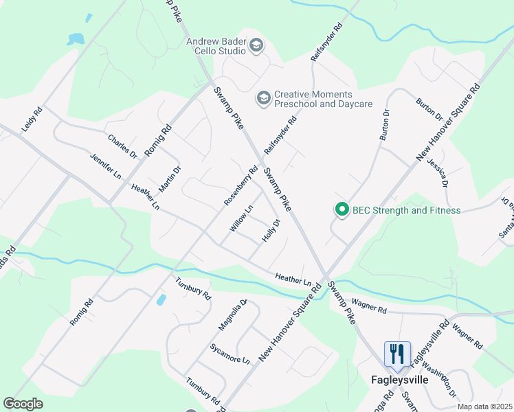 map of restaurants, bars, coffee shops, grocery stores, and more near 2606 Willow Lane in Gilbertsville