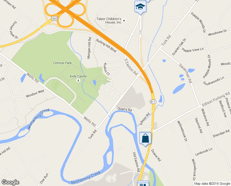 map of restaurants, bars, coffee shops, grocery stores, and more near 2 Rolling Hill Boulevard in Doylestown