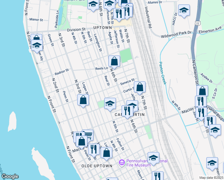 map of restaurants, bars, coffee shops, grocery stores, and more near 531 Seneca Street in Harrisburg