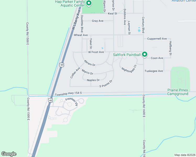 map of restaurants, bars, coffee shops, grocery stores, and more near 221 Marco Drive in Rantoul
