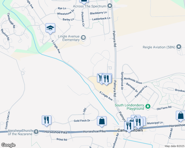 map of restaurants, bars, coffee shops, grocery stores, and more near 179 Stonebrook Drive in Palmyra