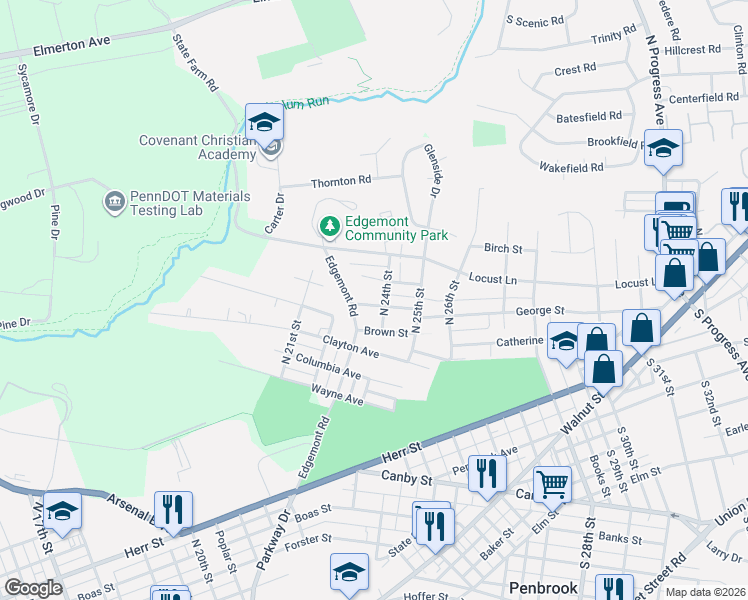 map of restaurants, bars, coffee shops, grocery stores, and more near 2311 Highland Avenue in Harrisburg
