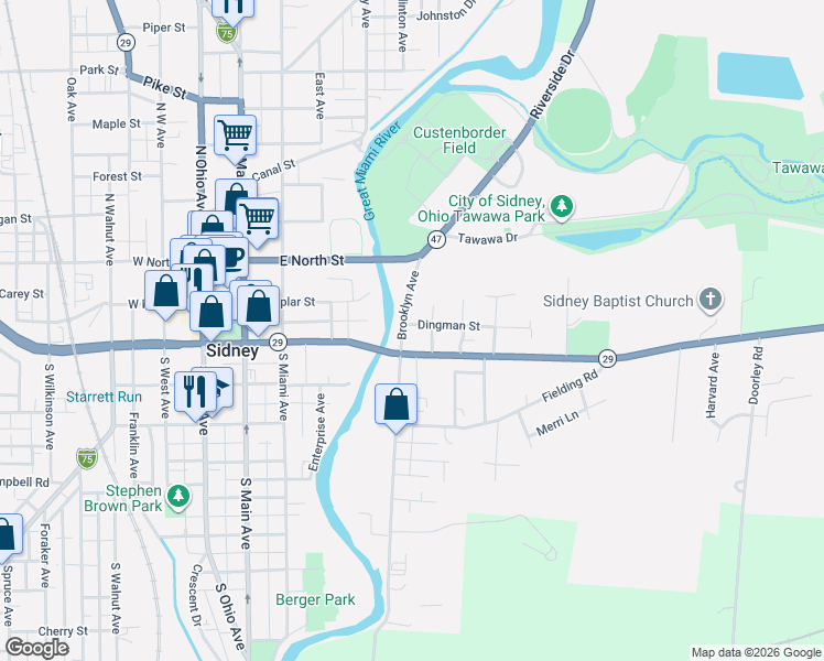 map of restaurants, bars, coffee shops, grocery stores, and more near 112 Brooklyn Avenue in Sidney