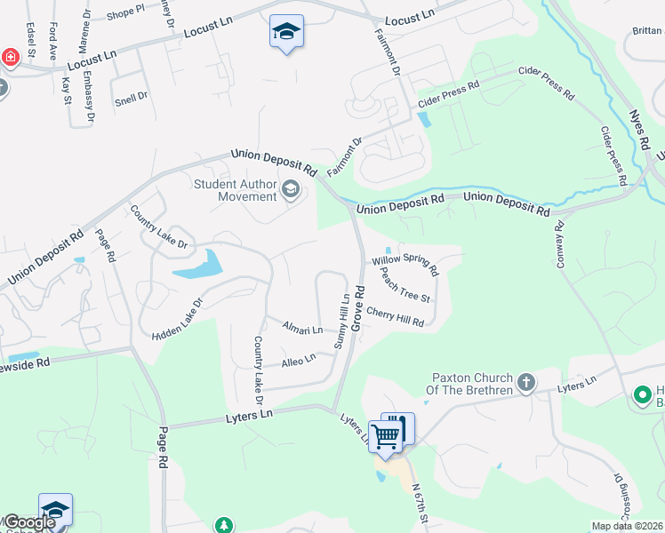 map of restaurants, bars, coffee shops, grocery stores, and more near 1100 Grove Road in Harrisburg