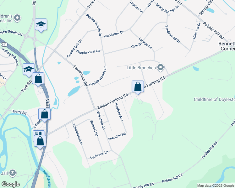 map of restaurants, bars, coffee shops, grocery stores, and more near 248 Edison Furlong Road in Doylestown