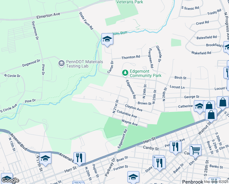 map of restaurants, bars, coffee shops, grocery stores, and more near 2018 Franklin Avenue in Harrisburg