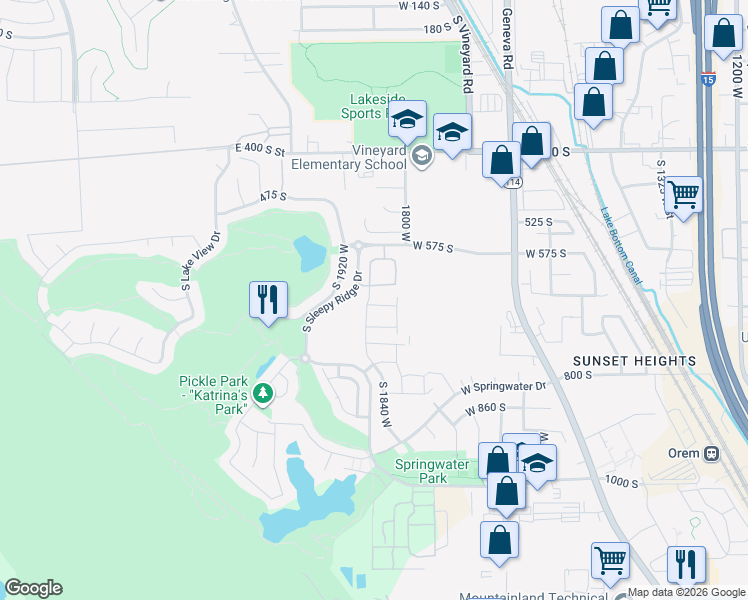 map of restaurants, bars, coffee shops, grocery stores, and more near 1836 West 680 South in Orem
